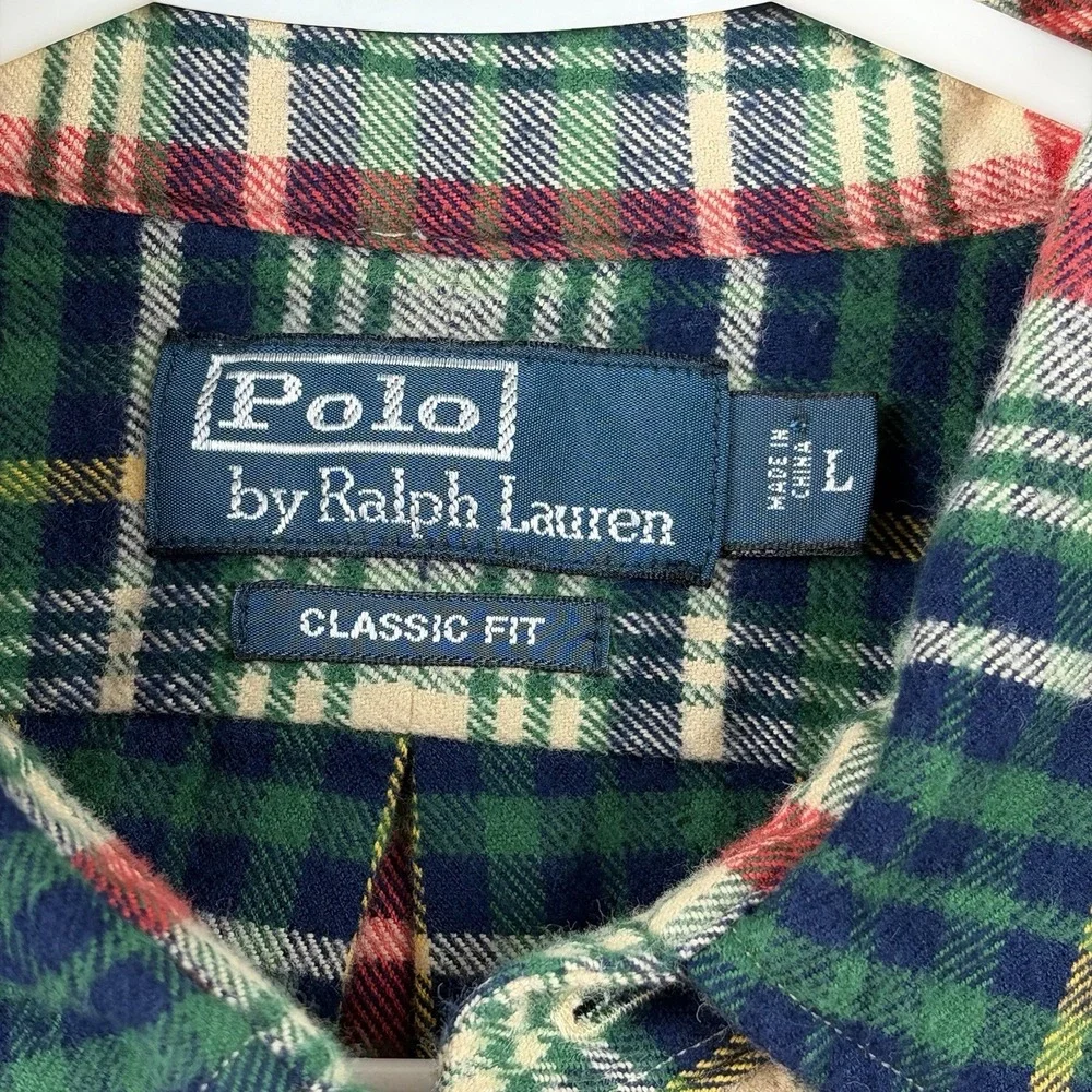 Polo Ralph Lauren Flannel Shirt Mens Large Multicolor‎ Plaid Cotton Lumberjack